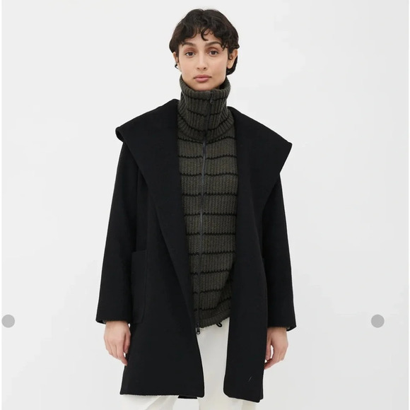 Women's MAX MARA 100% Camel Wool Coat Belted Long size med Black ITALY designer - Picture 3 of 15